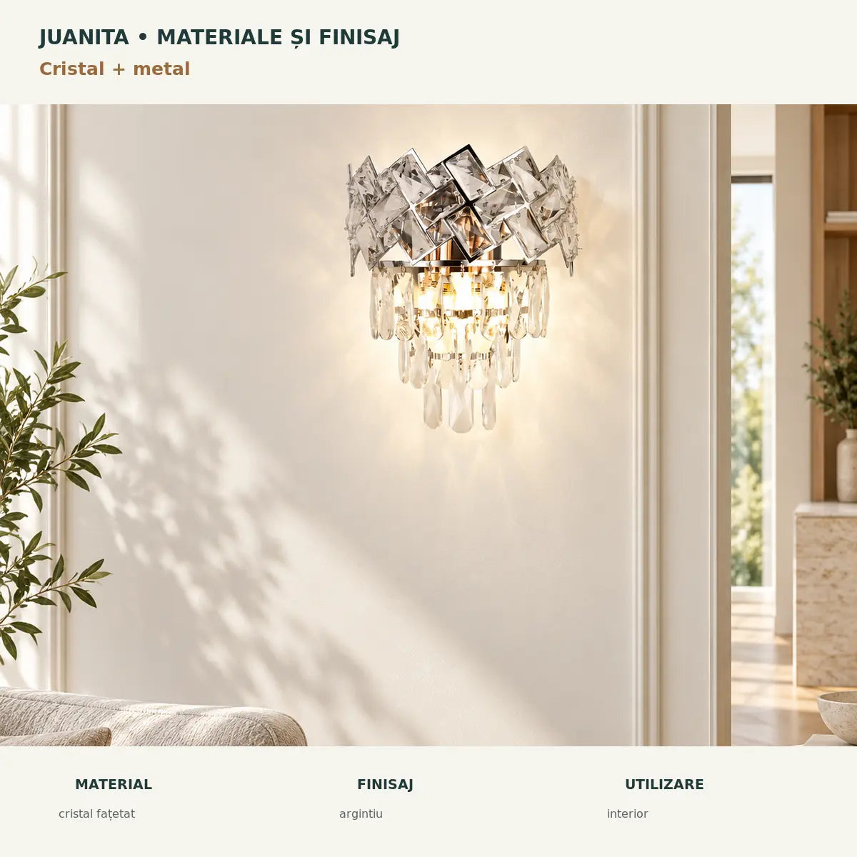 Aplica Cristal Juanita - cristal metal si finisaj argintiu