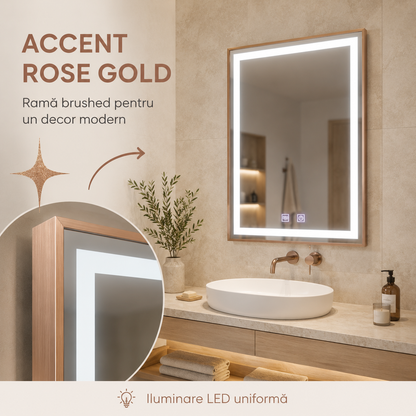 Oglindă LED KARIRI - ramă Rose Gold