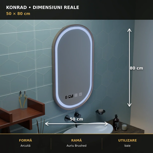 Oglindă LED Konrad Gold 50x80 cm – dimensiuni