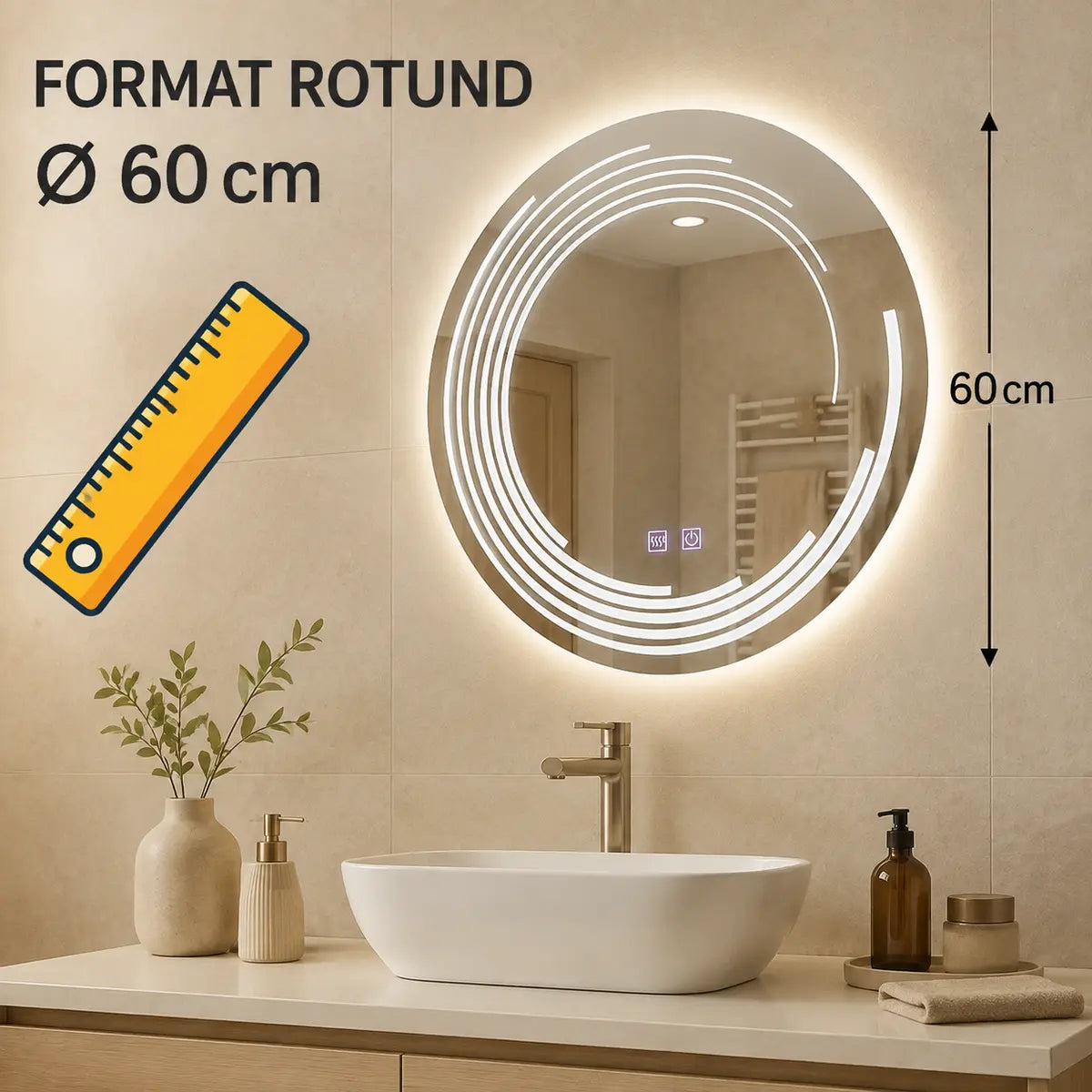Oglindă LED Lira – diametru 60 cm