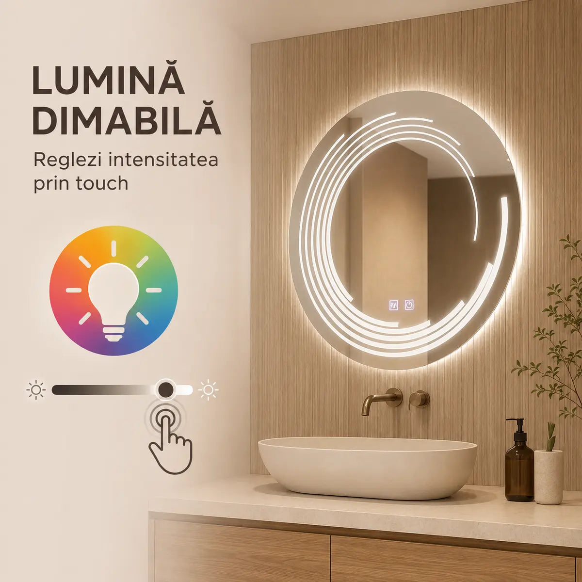 Oglindă LED Lira – lumină dimabilă