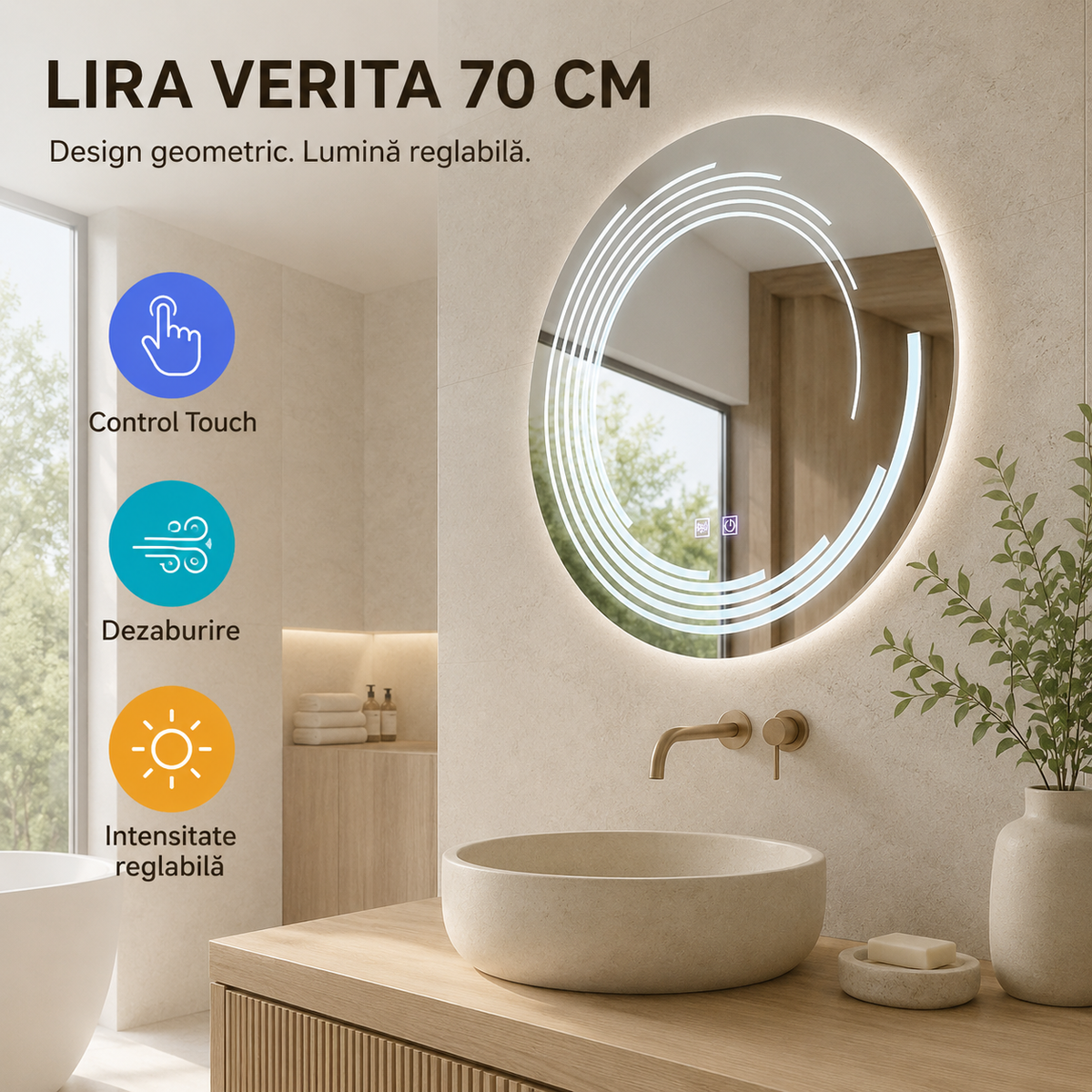 Oglindă LED Lira Verita 70 cm - prezentare premium