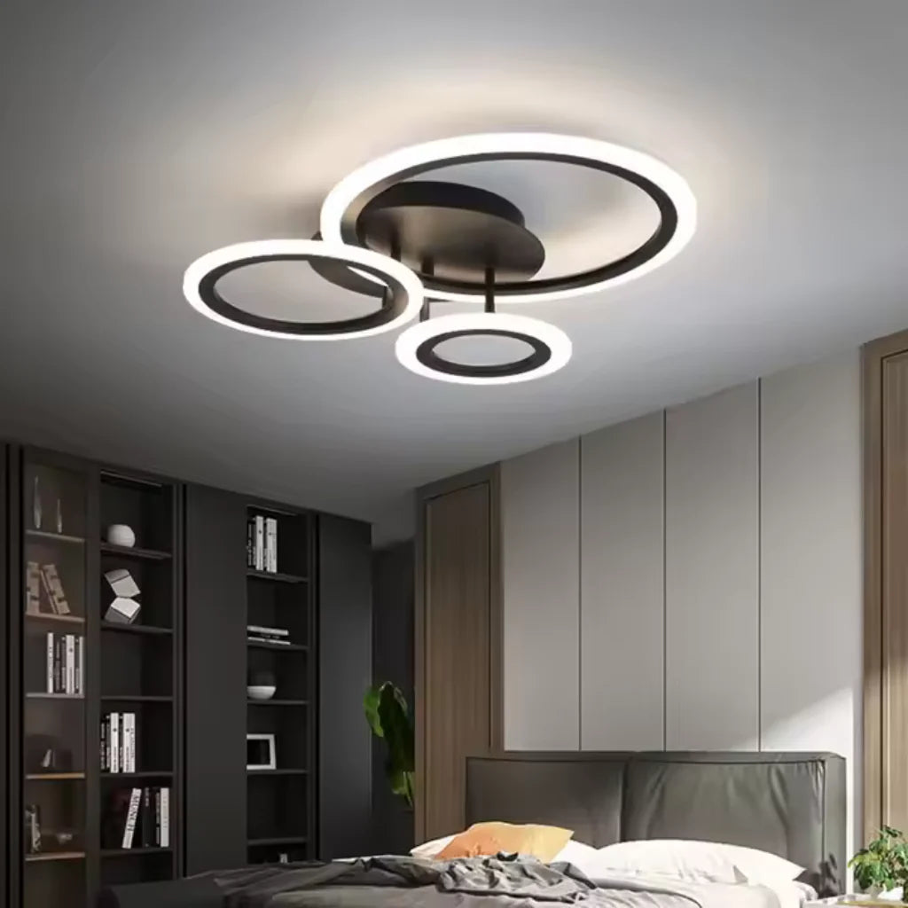 Lustra LED cu Telecomanda BETTY, 41W, 3 Cercuri, lumina Rece/Calda/Neutra, Dimabila, Negru – lustră LED, culoare neagră,