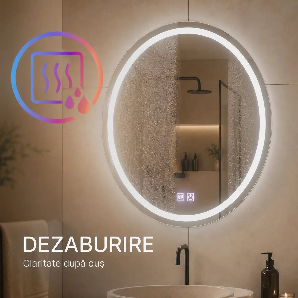Oglindă LED Lucea – funcție de dezaburire