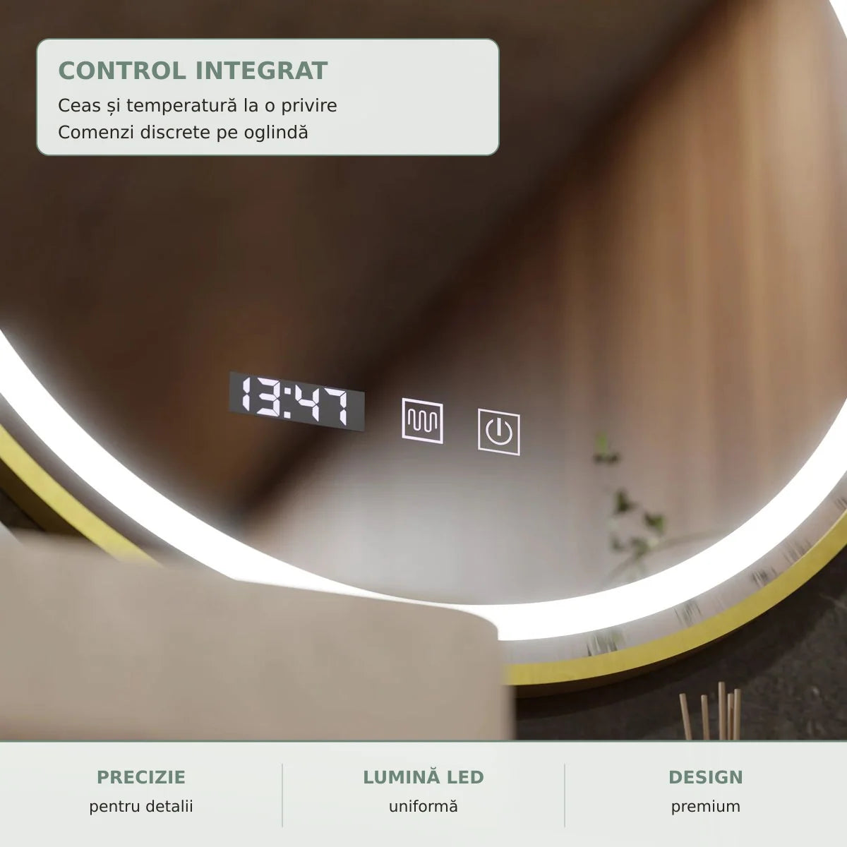 Oglinda LED LUSSO - control si afisaj integrate