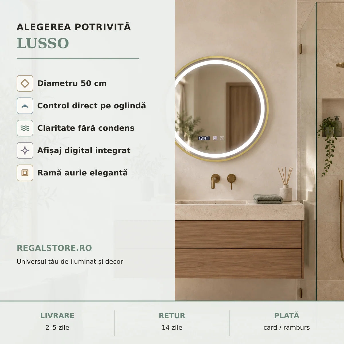 Oglinda LED LUSSO - beneficii principale