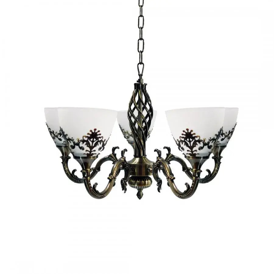 Lustra Rustic COTTAGE, 5*E27, Bronz Antichizat, Metal si Sticla