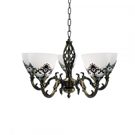 Lustra Rustic COTTAGE, 5*E27, Bronz Antichizat, Metal si Sticla