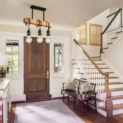 Lustra Ema, 3*E27, Maro, Metal si Lemn – lustră LED – RegalStore, iluminat interior