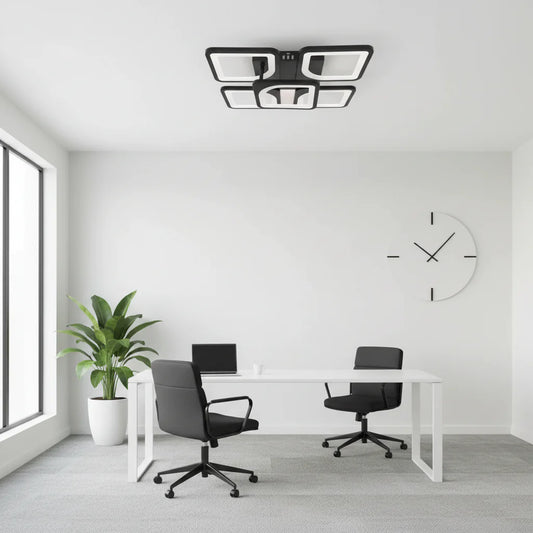 Lustra LED cu telecomanda ZOE 5 Patrate, 68W, Lumina Rece/Calda/Neutra, Dimabila, Negru