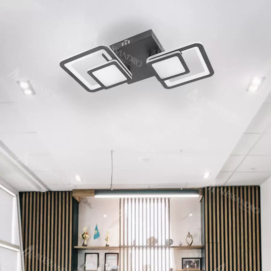 Lustra LED cu telecomanda BALANS 48W, 2 Patrate, lumina Rece/Calda/Neutra, Dimabila, Negru – lustră LED, culoare neagră,