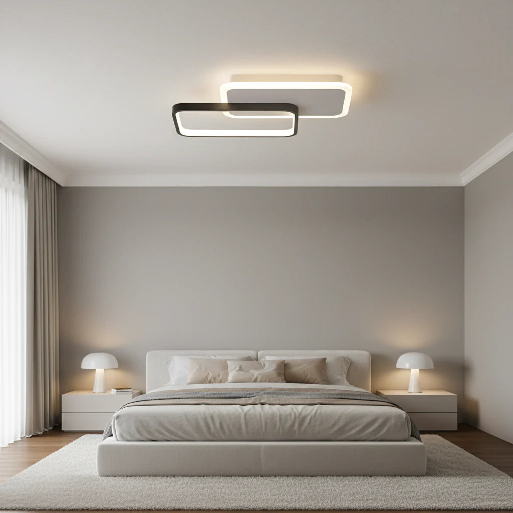 Lustra LED Carolina cu Telecomanda 50W Patrate Suprapuse Lumina Rece/Calda/Neutra Dimabila Alb Negru