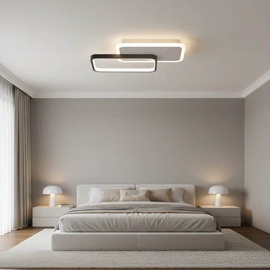 Lustra LED Carolina cu Telecomanda 50W Patrate Suprapuse Lumina Rece/Calda/Neutra Dimabila Alb Negru