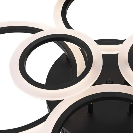 Lustra LED cu Telecomanda, Betty, 6 Cercuri, 82W, Lumina Rece/Calda/Neutra, Dimabila, Negru