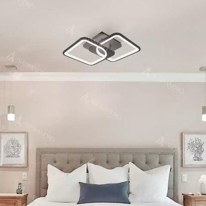 Lustra LED cu Telecomanda, ZOE, 2 Patrate, 39W, Lumina Rece/Calda/Neutra, Dimabila, Negru