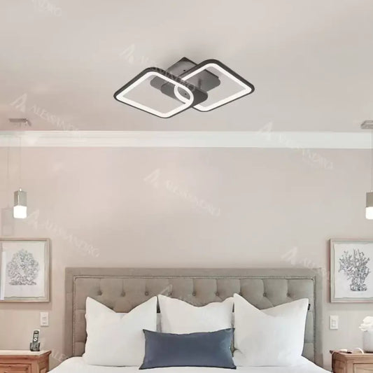 Lustra LED cu Telecomanda, ZOE, 2 Patrate, 39W, Lumina Rece/Calda/Neutra, Dimabila, Negru