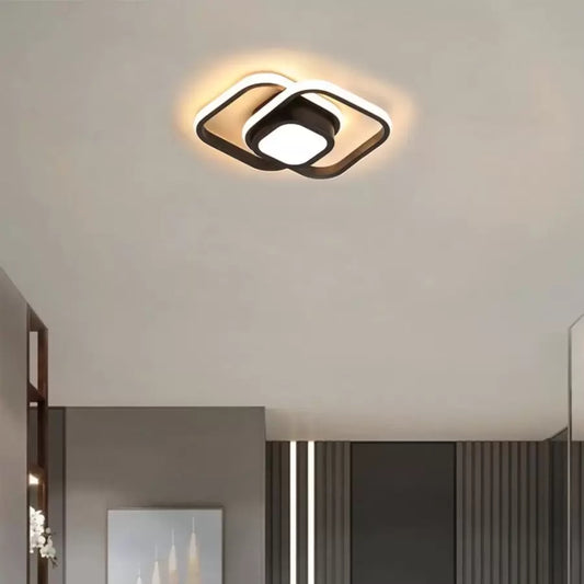 Lustra LED DUOFORM, 25W, Design Geometric, Patrat Rotunjit, Negru, Lumina Calda/Rece/Neutra