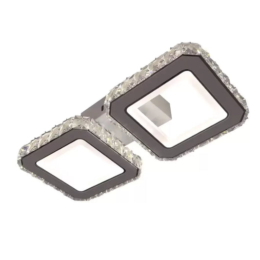 Lustra LED cu telecomanda si cristal QUADRIS, 24W, 2 Patrate, lumina Rece/Calda/Neutra, Dimabila, Alb