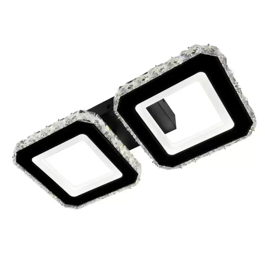 Lustra LED cu telecomanda si cristal QUADRIS, 24W, 2 Patrate, lumina Rece/Calda/Neutra, Dimabila, Negru