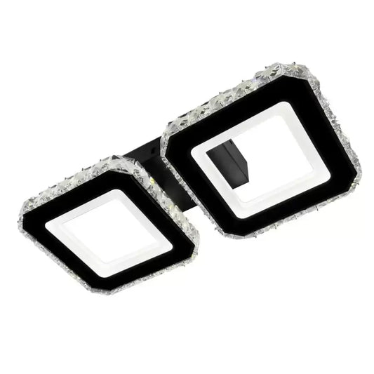 Lustra LED cu telecomanda si cristal QUADRIS, 24W, 2 Patrate, lumina Rece/Calda/Neutra, Dimabila, Negru