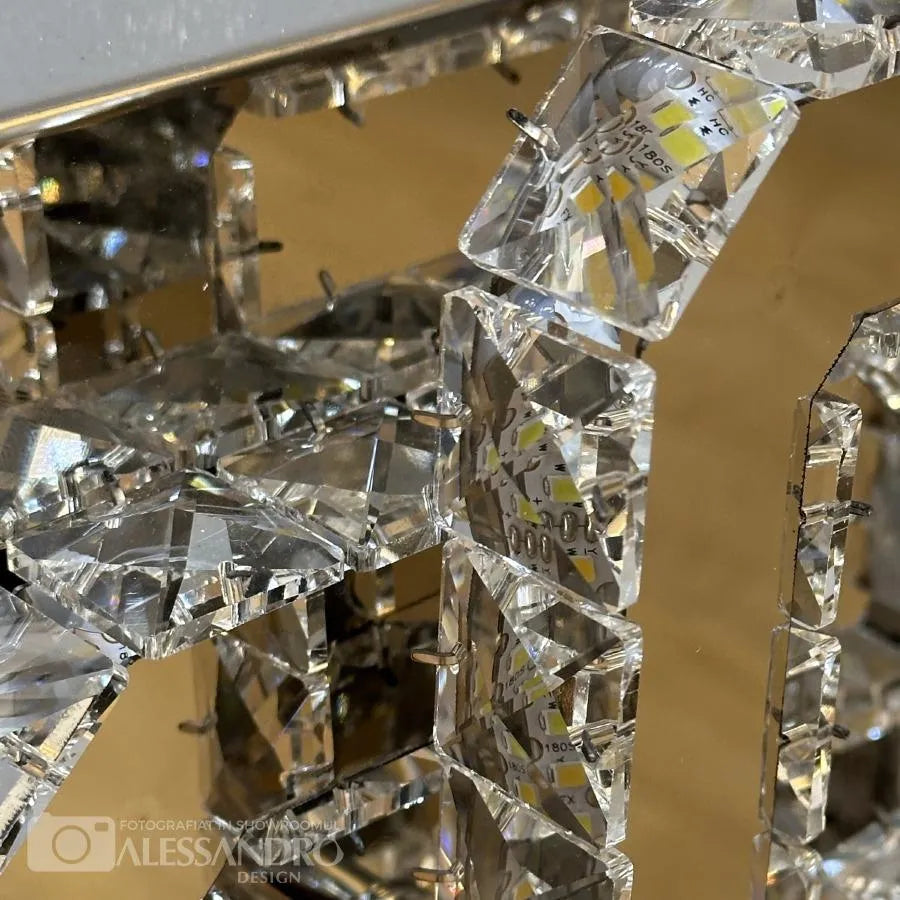 Lustra LED cu cristal JEREMIAH, 34W, 2 Patrate,, lumina Rece/Calda/Neutra, Dimabila, Crom Lucios