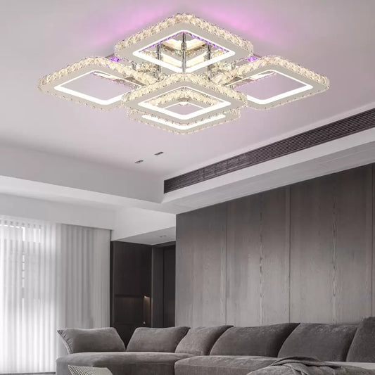 Lustra LED Quadria Supremo, 5X Elemente, RGB 148W, Crom Premium & Inox, lumina Calda/Rece/Neutra