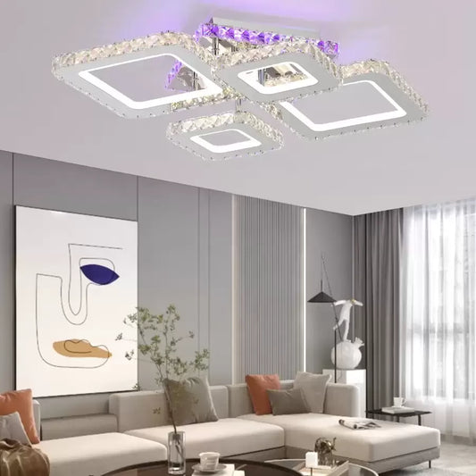 Lustra LED NOVA Rhomba cu Cristale, 4 Surse de Lumina, RGB, cu Telecomanda, 60W, Crom Lucios