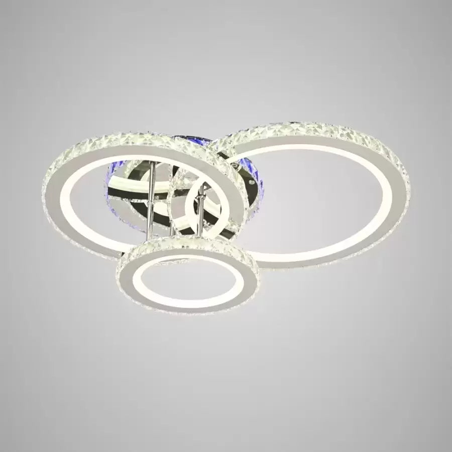 Lustra LED cu telecomanda si cristal NOVA ROTONDA RGB, 103W, 3 Cercuri, lumina Rece/Calda/Neutra, Dimabila, Crom Lucios