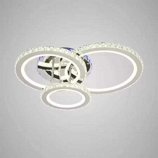 Lustra LED cu telecomanda si cristal NOVA ROTONDA RGB, 103W, 3 Cercuri, lumina Rece/Calda/Neutra, Dimabila, Crom Lucios