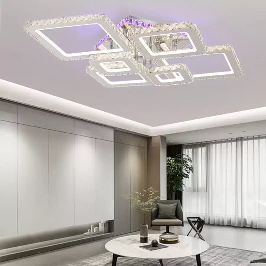 Lustra LED NOVA Rhomba cu Cristale, 6 Surse de Lumina, RGB, cu Telecomanda, 178W, Crom Lucios