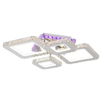 Lustra LED NOVA Rhomba cu Cristale, 4 Surse de Lumina, RGB, cu Telecomanda, 60W, Crom Lucios