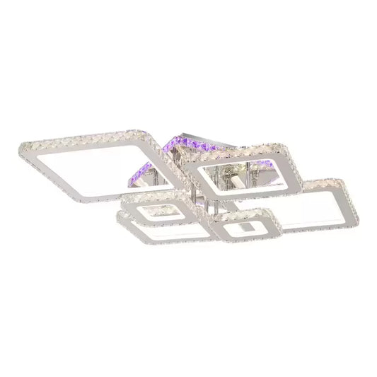 Lustra LED NOVA Rhomba cu Cristale, 6 Surse de Lumina, RGB, cu Telecomanda, 178W, Crom Lucios