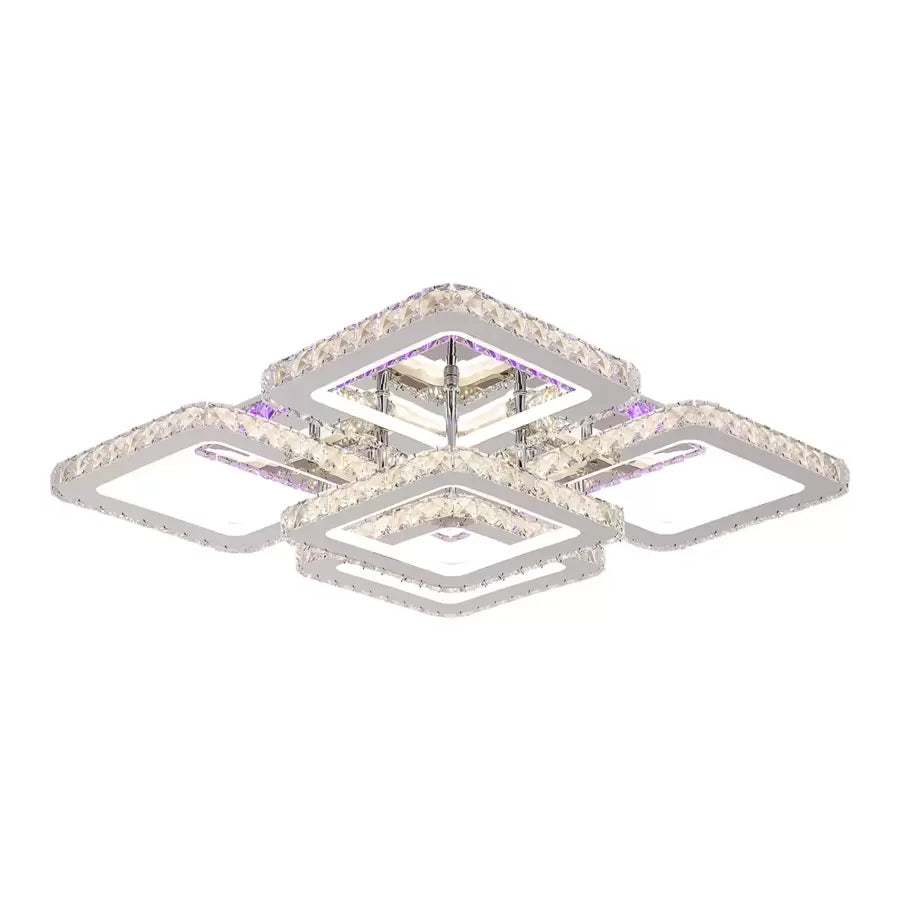 Lustra LED Quadria Supremo, 5X Elemente, RGB 148W, Crom Premium & Inox, lumina Calda/Rece/Neutra