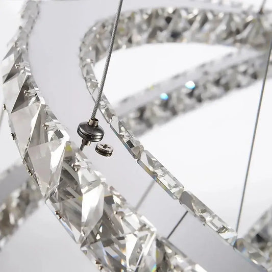 Lustra LED PRISM Luminis, Cristal si Metal, 210W, 4 Cercuri, Dimabila, Inaltime Reglabila, Lumina Rece/Calda/Neutra, Ilu