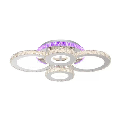 Lustra LED cu telecomanda si cristal NOVA ROTONDA RGB, 72W, 4 Cercuri, lumina Rece/Calda/Neutra, Dimabila, Negru