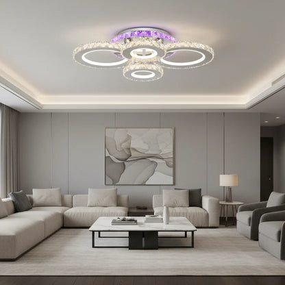 Lustra LED cu telecomanda si cristal NOVA ROTONDA RGB, 72W, 4 Cercuri, lumina Rece/Calda/Neutra, Dimabila, Negru