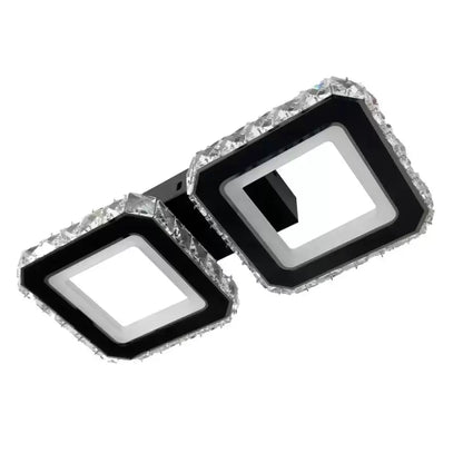 Lustra LED cu telecomanda si cristal QUADRIS, 24W, 2 Patrate, lumina Rece/Calda/Neutra, Dimabila, Negru