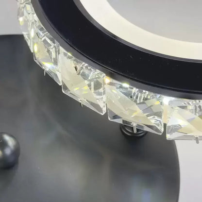 Lustra LED cu telecomanda si cristal NOVA ROTONDA RGB, 154W, 6 Cercuri, lumina Rece/Calda/Neutra, Dimabila, Negru – lust