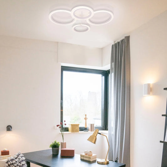 Lustra LED Telecomanda 44W Alb BETTY - 4 Cercuri, Dimabila, Lumina Rece/Calda/Neutra