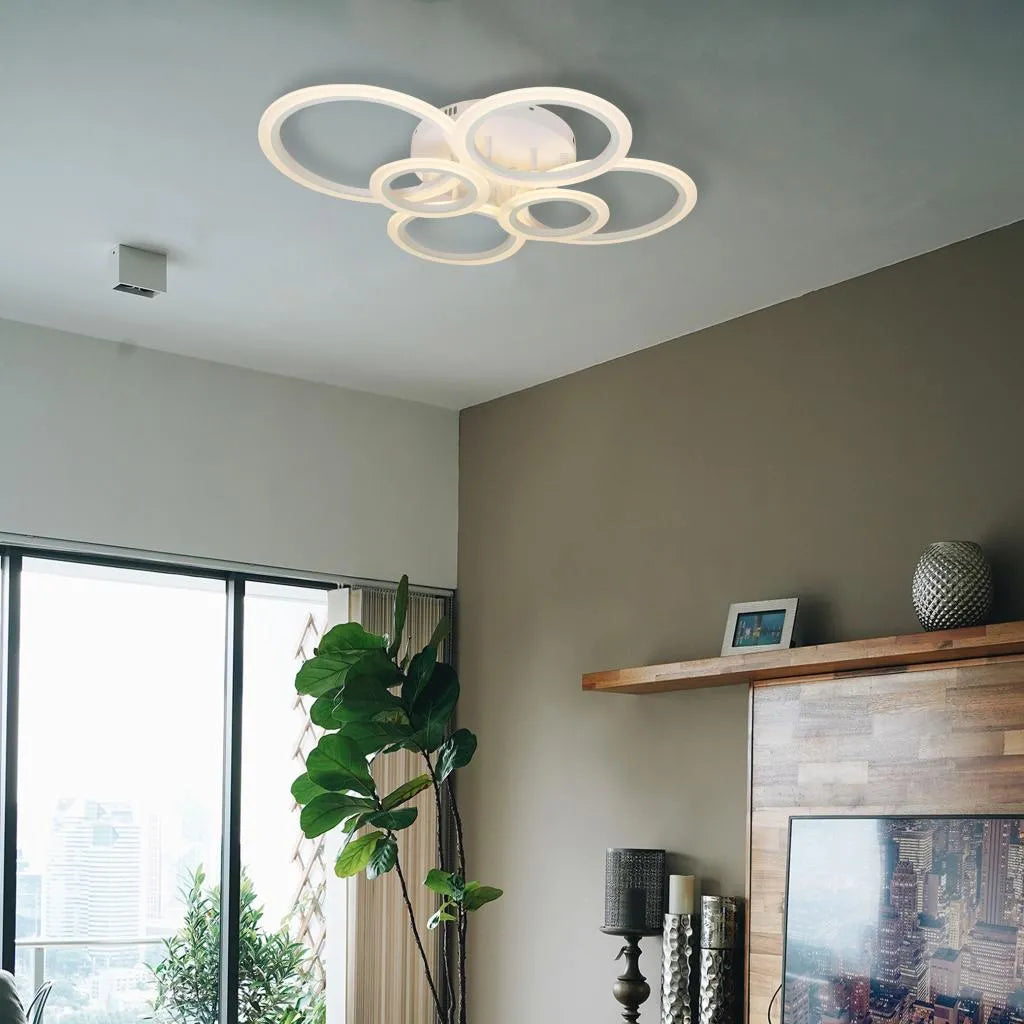 Lustra LED cu telecomanda BETTY, 82W, 6 Cercuri, lumina Rece/Calda/Neutra, Dimabila, Alb – lustră LED, culoare albă, cu