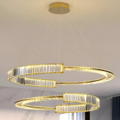 Lustra LED PRISM Regal, Auriu, Metal si Cristal, Dimabila, Inaltime Reglabila, Design Elegant, Lumina Rece/Calda/Neutra