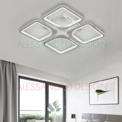 Lustra LED cu Telecomanda, ZOE, 4 Patrate, 52W, Lumina Rece/Calda/Neutra, Dimabila, Alb