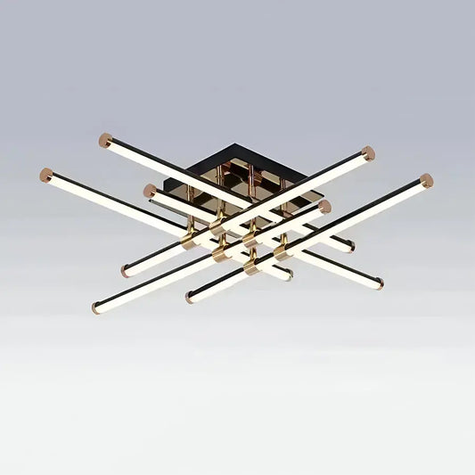 Lustra LED cu telecomanda DELLIAH 144W, 6 Elemente, Liniara, lumina Rece/Calda/Neutra, Dimabila, Negru Auriu Lucios