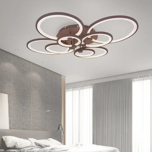 Lustra LED cu telecomanda BETTY, 200W, 8 Cercuri, lumina Rece/Calda/Neutra, Dimabila, Maro