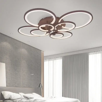 Lustra LED cu telecomanda BETTY, 200W, 8 Cercuri, lumina Rece/Calda/Neutra, Dimabila, Maro
