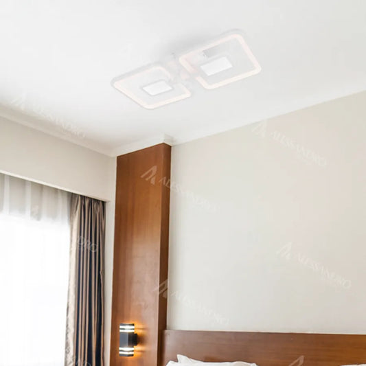 Lustra LED cu telecomanda FELIX, 57W, 2 Patrate, lumina Rece/Calda/Neutra, Dimabila, Alb