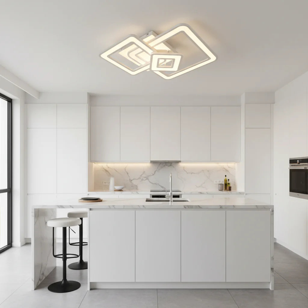 Lustra LED Horetensia cu Telecomanda, 116W, Dimabil, Lumina Calda/ Neutra/ Rece, Alb