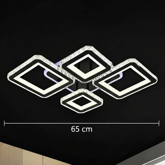 Lustra LED RGB cu telecomanda QUADRIS, 78W, 4 Patrate, lumina Rece/Calda/Neutra, Dimabila, Negru