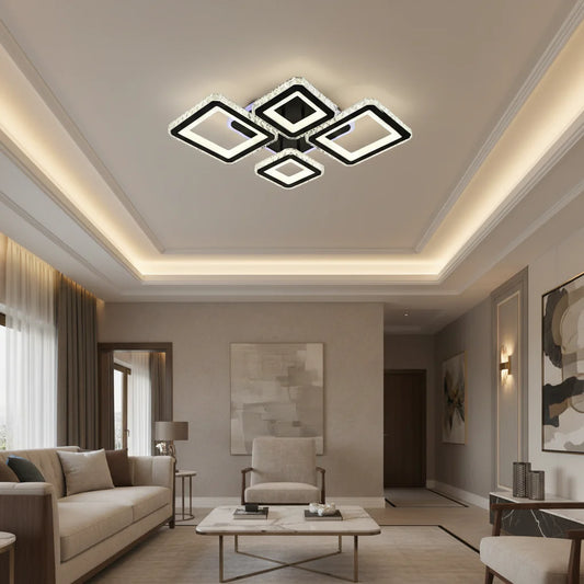 Lustra LED RGB cu telecomanda QUADRIS, 78W, 4 Patrate, lumina Rece/Calda/Neutra, Dimabila, Negru