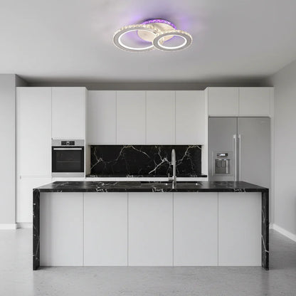 Lustra LED NOVA Rotonda cu Cristale, 2 Surse de Lumina, RGB, cu Telecomanda, 43W, Alb & Inox